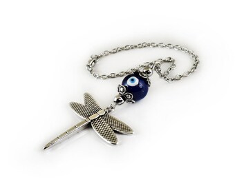 Evil Eye Car Mirror charm Hanging, car rearview mirror decoration, dragonfly car charm, Ceramic, car ornament accessories, New Car Gifts