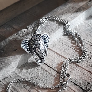 Elephant Pendant Necklace in Staineless Steel, Unisex Ethnic Boho Charm Jewelry Gift