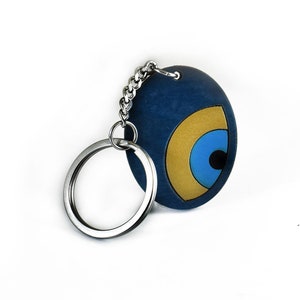 Evil eye keychain Keyring with wood Blue and Golden Eye, Greek Mati, Nazar, Evil Eye Accessories