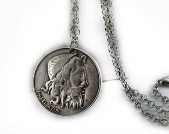 Greek Coin Necklace, Poseidon god and Galley Pendant Charm, Coin Jewelry, Greek Jewelry, Unisex