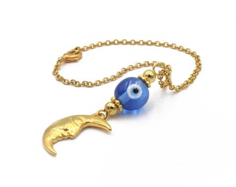 Crescent moon car mirror charm, Evil Eye Car Charm, Car Accessories Hanger, Greek Mati, Unisex Car Gifts