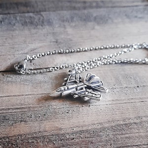 Fighter Jet Necklace with Stainless Steel Chain, Unisex Plane Pendant Jewelry Gift