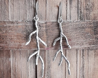 Tree branch earrings, 925 Sterling silver, long drop Botanical Jewelry, Christmas gifts