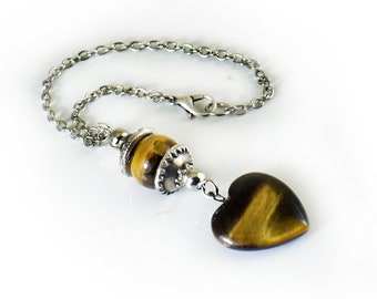 Reaview Car mirror Charm hanging, Tiger Eye Bead and Heart, ornament, decoration, hanger