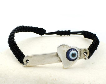 Evil eye adjustable macrame bracelet, Greek Mati, Evil Eye Mens Womens Jewelry