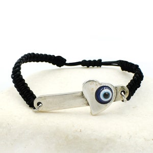 Evil Eye Heart Macrame Bracelet: Adjustable Greek Mati Jewelry
