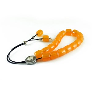 Komboloi, Worry Beads with Orange Acrylic Barrel Beads and Silver Tone Metal Master Bead, Christmas Gifts