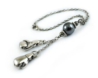 Boxing Gloves Rearview car mirror charm, Hanging Ornaments Decoration, Hematite Bead, gift for athlete