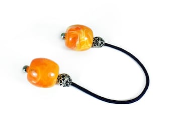 Begleri, Worry Beads, Greek Mini Komboloi, Large Orange Drum Beads, Silvertone Metal Beads, Greek Worry Beads