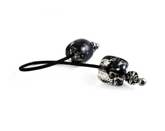 Begleri, Worry Beads, Large Black Clear Barrel Beads & Silver tone Metal Beads