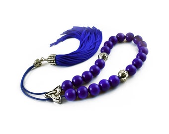 Komboloi, Worry Beads, Blue Acrylic Beads, Silver Tone Metal Master Bead, Christmas Gift ideas