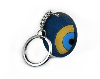 Evil eye keychain Keyring with wood Blue and Golden Eye, Greek Mati, Nazar, Evil Eye Accessories