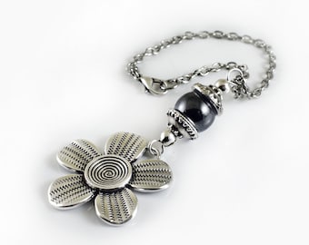 Car rear view mirror charm hanging with Spiral Flower Charm, Car auto hanger Ornament Dangler, Choose Stone and Length