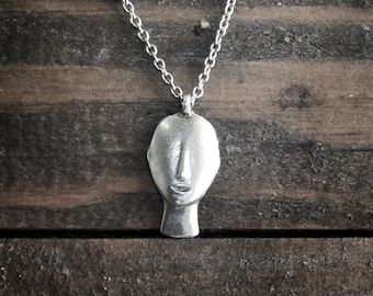 Cycladic head pendant necklace on stainless steel chain, Greek Jewelry, Unisex gift