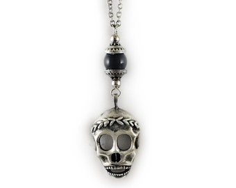 Car mirror charm hanger, Car auto rear view hanging ornament dangler, car accessories, Silver Plated Skull Halloween car interior decor gift