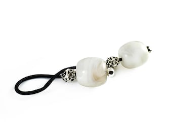 Begleri, Mini Komboloi, Greek Worry Beads, Large White Barrel Beads, Silver tone Metal Beads, Choose Cord Color, Made to Order