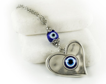 Rearview Car Mirror Charm, Evil Eye Heart Car Dangler Ornament, Good Luck Charm Hanger Amulet, Evil Eye Hanging, Car Jewelry