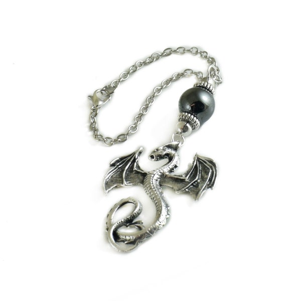 Car Rearview Mirror Charm, Car Hanger Decoration Accessories, Car Dangler Hanging Ornament with Silver plated Dragon, Unisex Car Gift