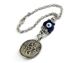 St. Christopher Car Mirror charm Hanging, Evil eye rearview hanger, Decoration,  Driver Travellers Gift