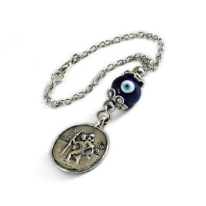 St. Christopher Car Mirror charm Hanging, Evil eye rearview hanger, Decoration,  Driver Travellers Gift
