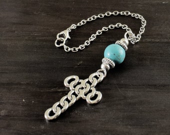 Cross Car Rearview Mirror Charm, Ornament, Hanger, Decoration, Gift, Choose Bead