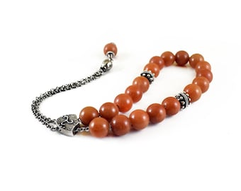 Komboloi, Worry Beads with Aventurine Beads and Metal Master Bead on Chain, fathers day gift