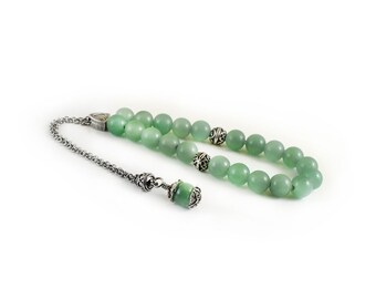 Worry Beads, Greek Komboloi, Green Aventurine Beads, Metal Master Bead, Silver Tone Metal Chain Komboloi,  Christmas Gift Ideas
