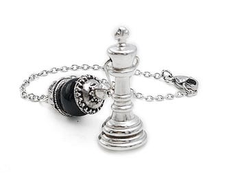 Chess King Car Mirror Charm with Gemstone Bead
