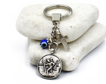 Saint Christopher Keychain, Mary and Jesus Keyring, Car House Accessories Gift