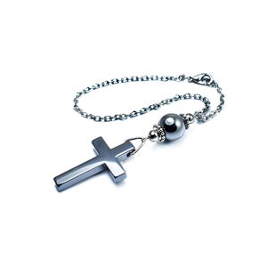 Rearview Mirror Charm, Hematite Christian Cross Car Dangler Ornament, Accessories, Gift