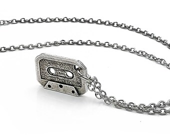 Cassette tape pendant necklace with stainless steel chain, Nostalgic Jewelry Gifts