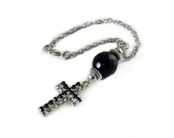 Car Mirror Charm Hanging, Rhinestone Crystal Cross Dangler Ornament, Accessories, Drivers Travelers Gift