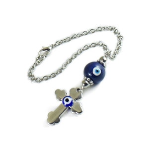 Rearview Car Mirror Charm, Evil Eye Cross Dangler Ornament Hanging Gift
