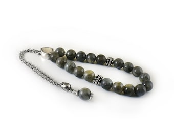 Komboloi, Worry Beads with labradorite Beads and Metal Master Bead on Chain, Fathers Day Gift