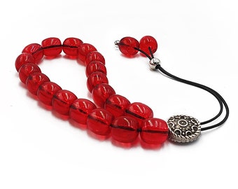 Komboloi, Greek Worry Beads with Red Barrel Beads, Unisex Gift