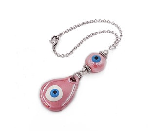 Pink Evil Eye Ceramic Hanging, Rearview Car Mirror Charm Hanger Dangler, Gift