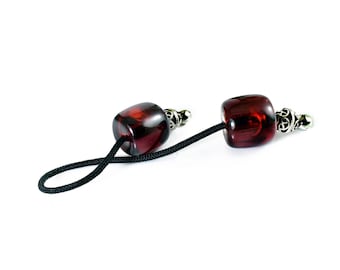 Begleri, Greek Worry Beads, Mini Komboloi, Red Barrel Semi Transparent Acrylic & Metal Beads, Choose Cord Color, Made to Order