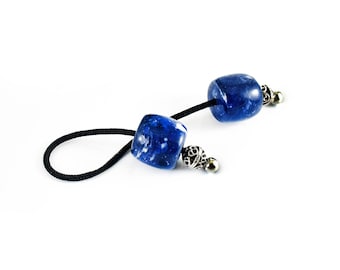 Blue Begleri Beads, Mini Komboloi, Worry Beads, Large Acrylic Barrel & Metal Beads, Choose Cord Color, Made to Order