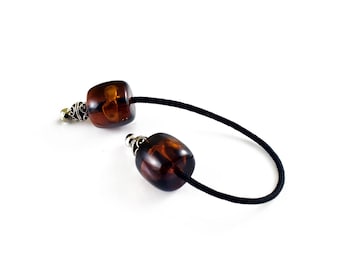 Begleri, Worry Beads, Mini Komboloi, Brown Barrel Semi Transparent Acrylic & Metal Beads, Choose Cord Color, Made to Order