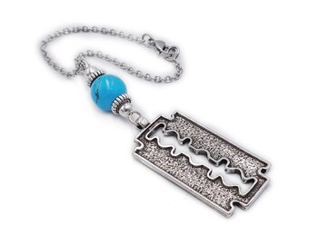 Razor Blade car rearview mirror charm decoration, accessory, Choose gemstone