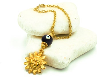 Evil Eye Rearview Car Mirror Charm Ornament, Blue Ceramic Eye Bead, Evil Eye Car Hanger, Sun Charm, Car Auto Decor, New Car Gift