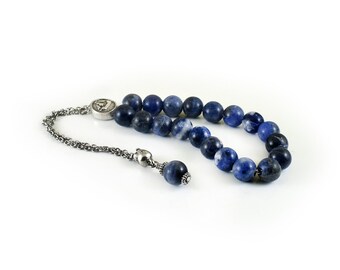 Worry Beads, Komboloi with Blue Sodalite Beads, Silver Tone Metal Chain and Master Bead