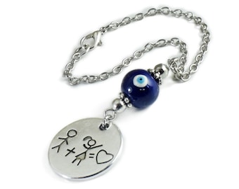 Evil Eye Rearview Car Mirror Charm, Blue Ceramic Bead, Boy and Girl, Decoration, Valentines Gift