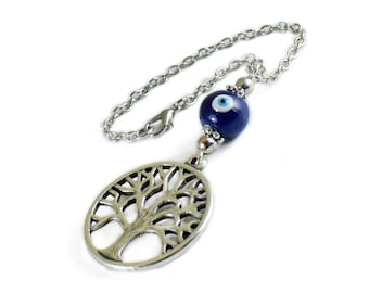 Evil Eye Car Mirror Hanging, Ornament, Decoration, Gift, Tree of Life Charm, Blue Ceramic Eye Bead
