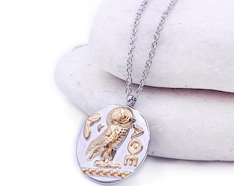 Athena Owl Pendant Necklace in Gold Plated over Stainless Steel