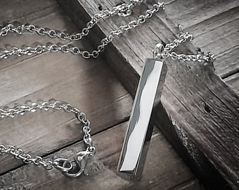 Bar Pendant Necklace in Staineless Steel, Unisex Jewelry, Gift