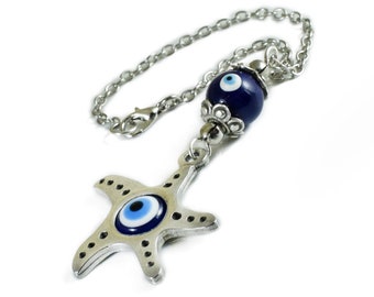 Evil Eye Car Mirror Charm Hanging, with Blue Ceramic Eye Bead, Greek Evil Eye, Car Decor Ornament Hanger Accessory, Car Gift