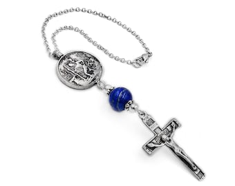 Car rear view mirror charm Hanger, St. Christopher Auto Travel Charm, Mary and Jesus, Cross, drivers travellers gift