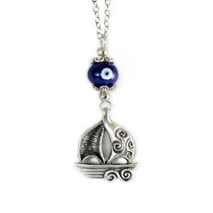 Rearview Car Mirror Charm Decor Dangler, Evil Eye Charm, Metal Ship Charm, Blue Eye Ceramic Kraal, Circle of Life Charm