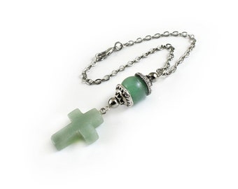 Car Mirror Hanger Charm Ornament, Green Aventurine Cross Charm, Dangler Decoration, Gift